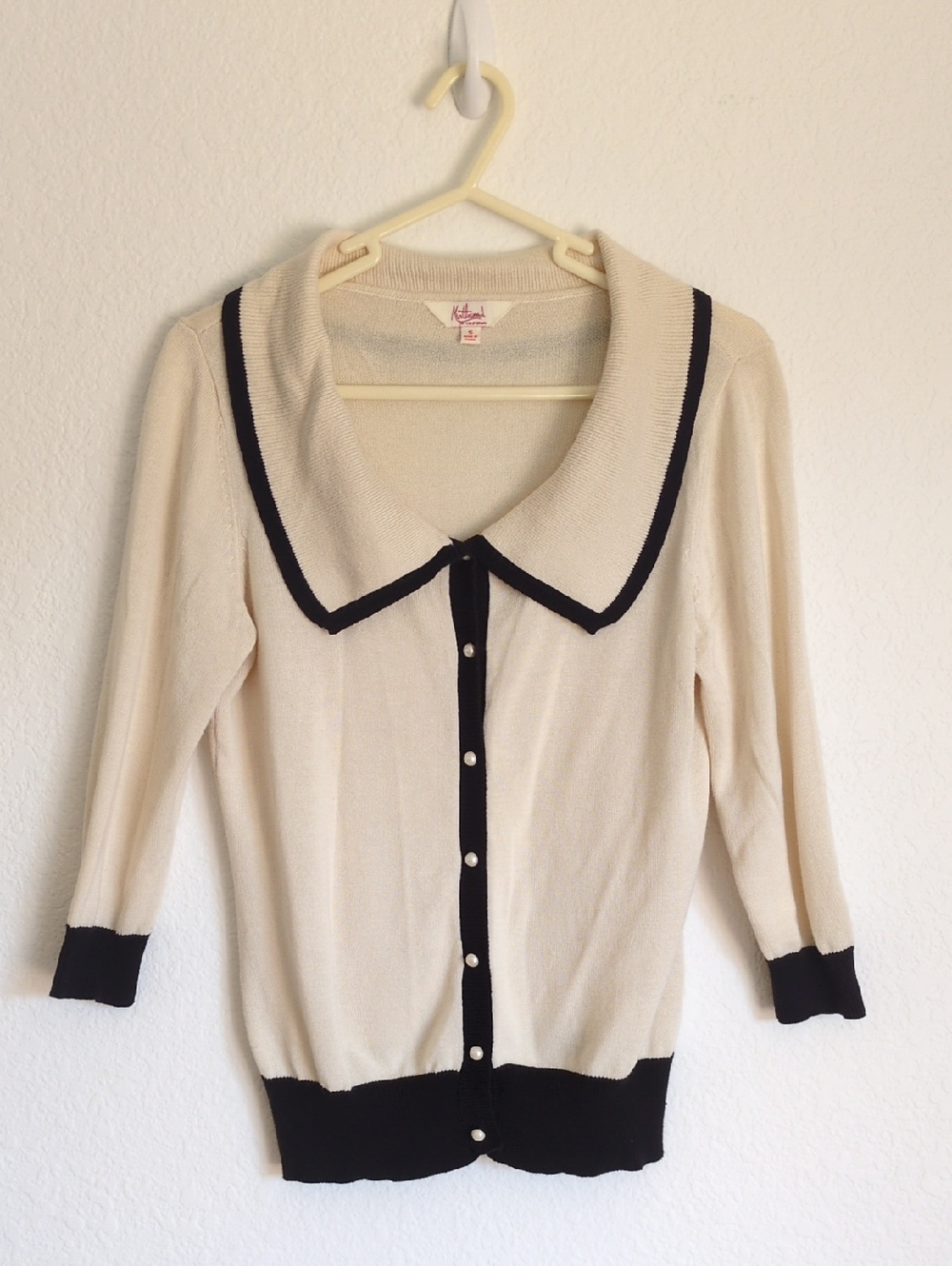 Sailor Cream Cardigan with Black Trim and Pearl Buttons